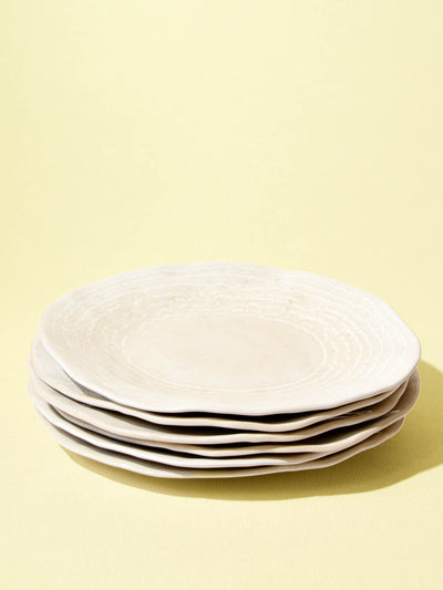 Grande assiette Onda en céramique émail beige sable Céladon, set de 6
