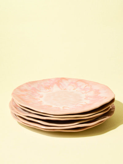 Grande assiette Onda en céramique émail rose anémone Céladon, set de 6