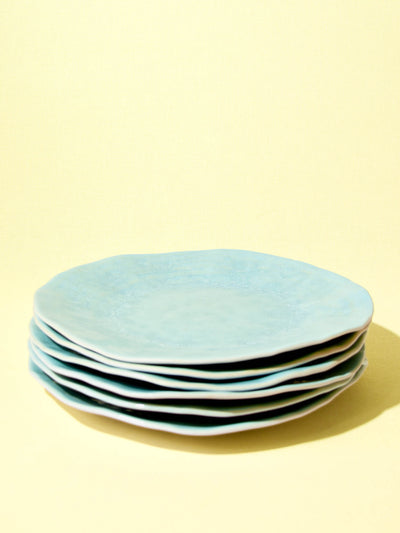 Grande assiette Onda en céramique émail vert d'eau Céladon, set de 6