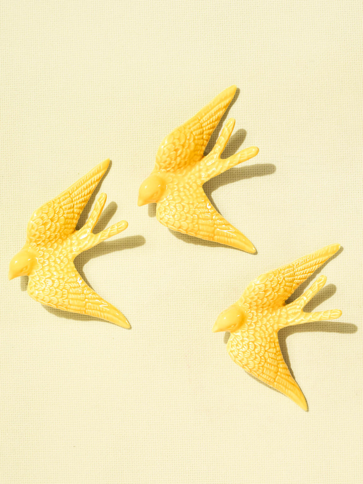 Hirondelle murale en céramique émail jaune Céladon, set de 3