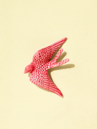 Hirondelle murale en céramique émail rose Céladon, vue de face