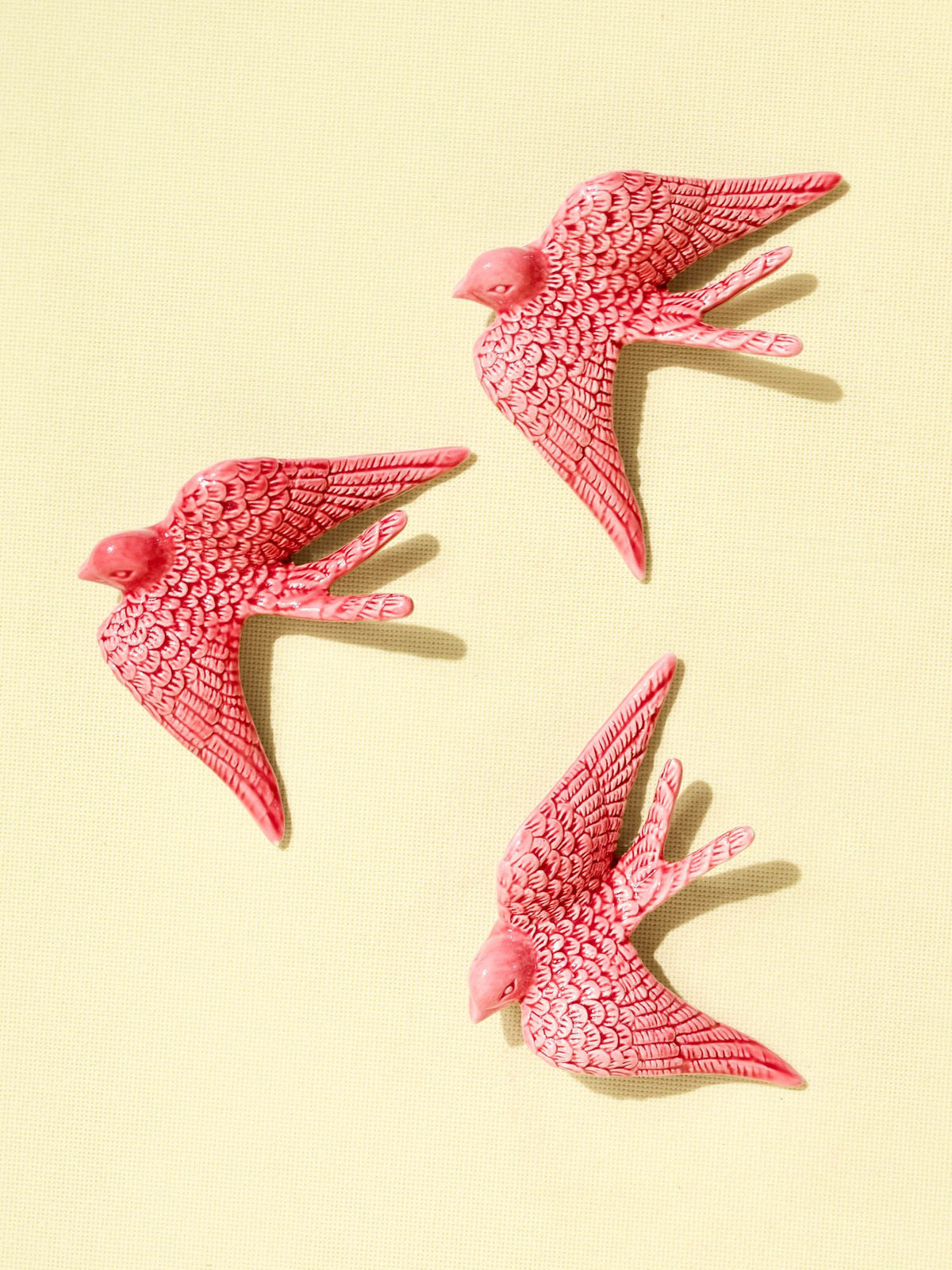 Hirondelle murale en céramique émail rose Céladon, set de 3