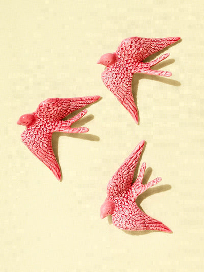 Hirondelle murale en céramique émail rose Céladon, set de 3