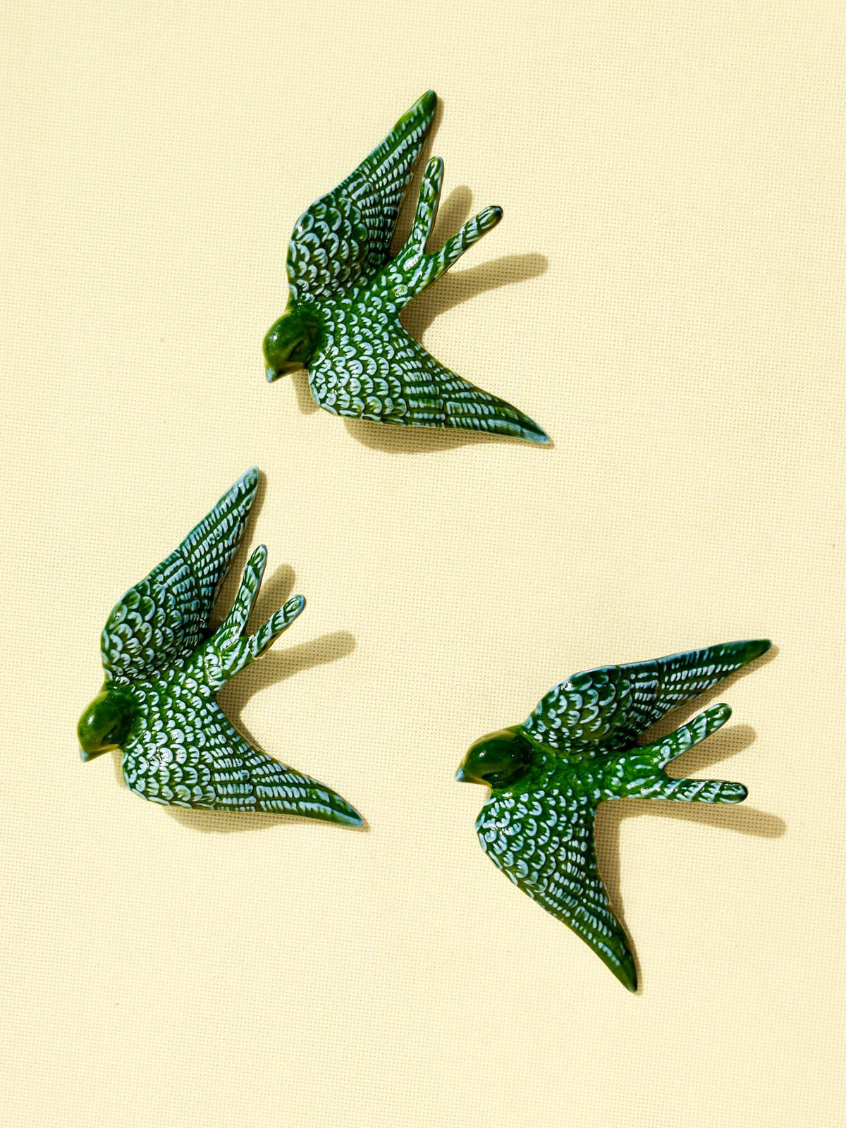 Hirondelle murale en céramique émail vert Céladon, set de 3