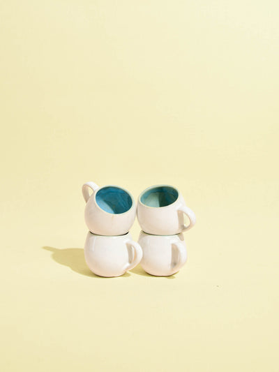 Mini mug en céramique émail bleu água Céladon, set de 4