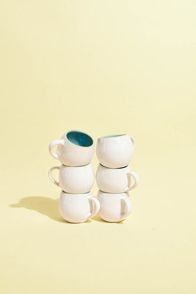 Mini mug en céramique émail bleu água Céladon, set de 6