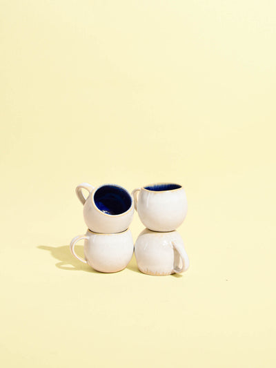 Mini mug en céramique émail bleu odyssée Céladon, set de 4