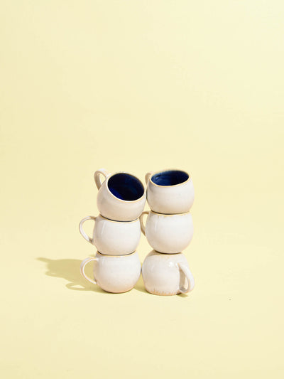 Mini mug en céramique émail bleu odyssée Céladon, set de 6