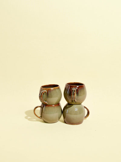Mini mug en céramique émail vert rivage Céladon, set de 4