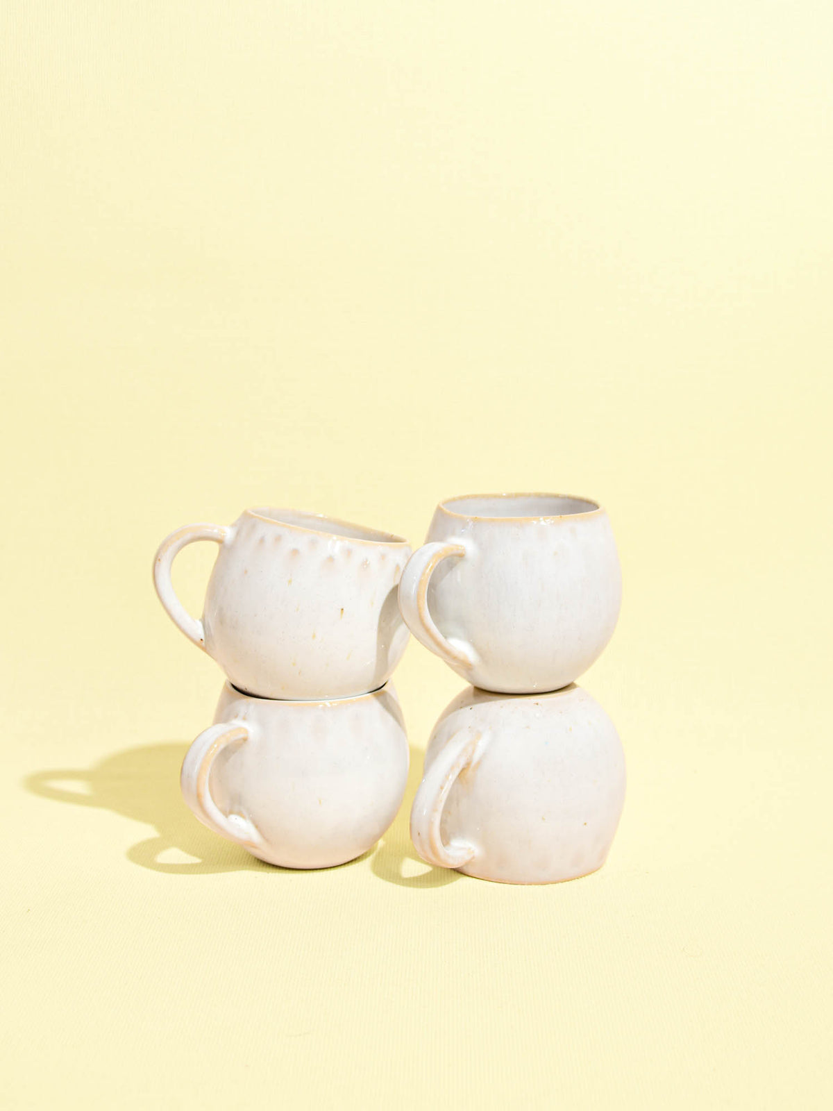 Mug moyen en céramique émail blanc audacieux Céladon, set de 4