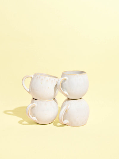 Mug moyen en céramique émail blanc audacieux Céladon, set de 4