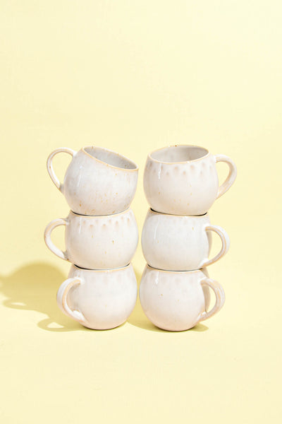 Mug moyen en céramique émail blanc audacieux Céladon, set de 6