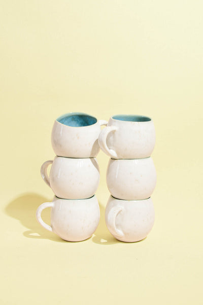Mug moyen en céramique émail bleu água Céladon, set de 6