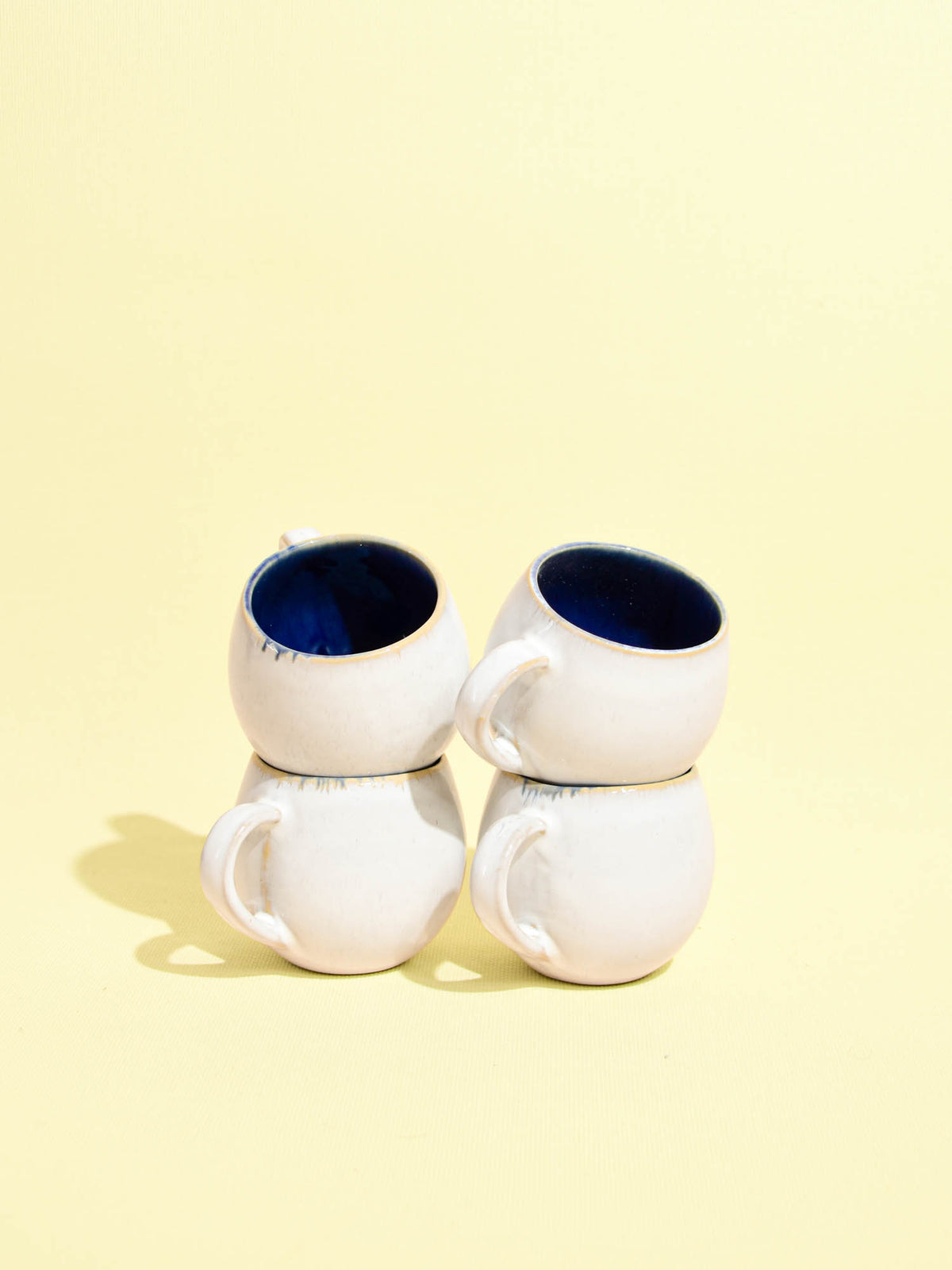 Mug moyen en céramique émail bleu odyssée Céladon, set de 4
