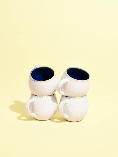 Mug moyen en céramique émail bleu odyssée Céladon, set de 4