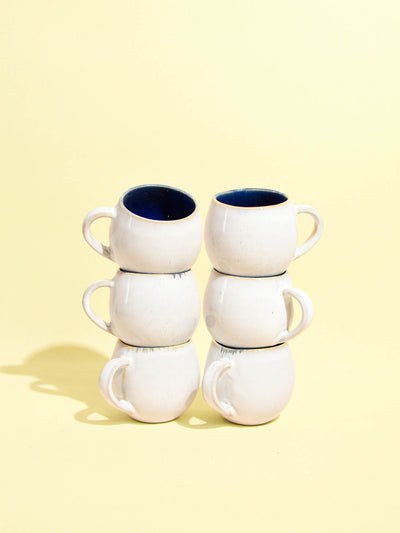 Mug moyen en céramique émail bleu odyssée Céladon, set de 6
