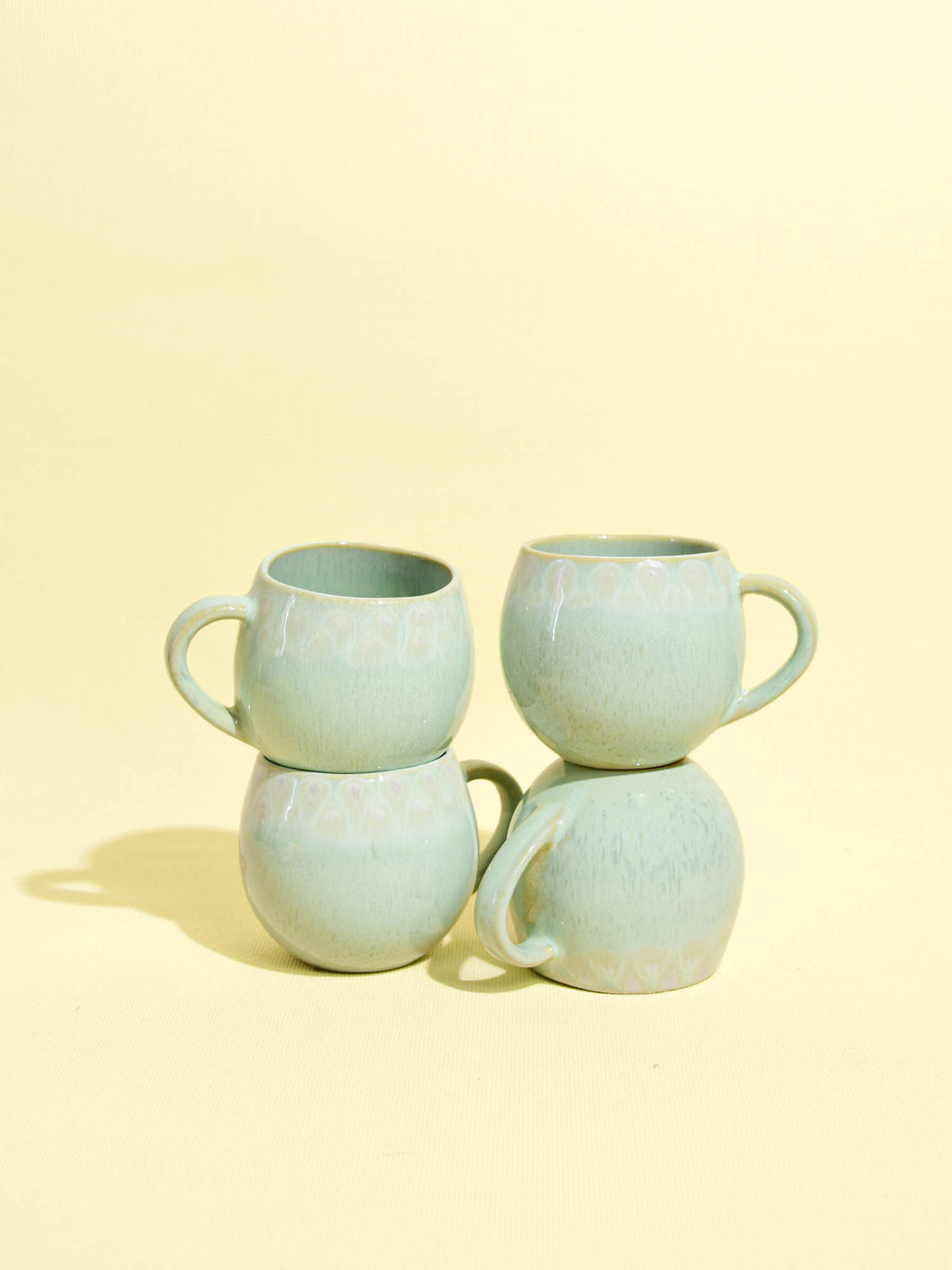 Mug moyen en céramique émail vert audacieux Céladon, set de 4