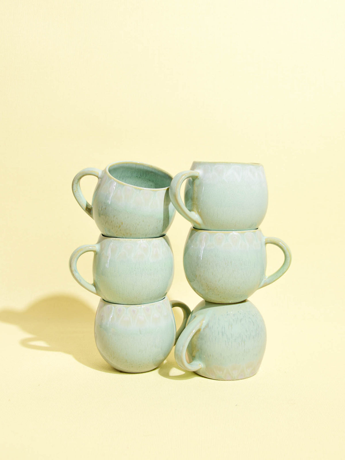 Mug moyen en céramique émail vert audacieux Céladon, set de 6
