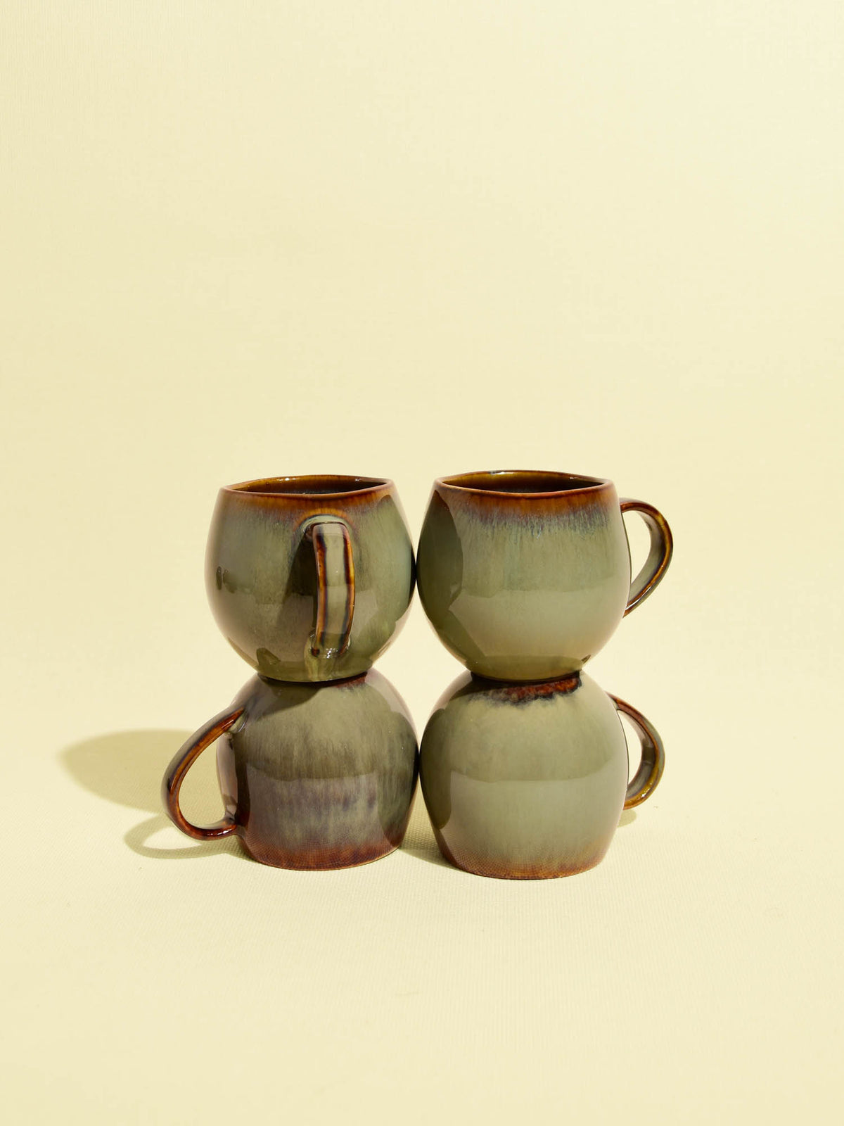 Mug moyen en céramique émail vert rivage Céladon, set de 4
