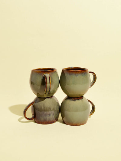 Mug moyen en céramique émail vert rivage Céladon, set de 4