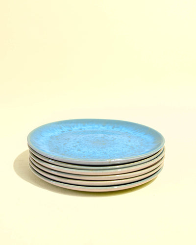 Petite assiette en céramique émail bleu água Céladon, set de 6