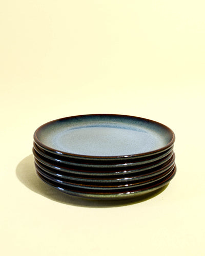 Petite assiette en céramique émail bleu brume Céladon, set de 6