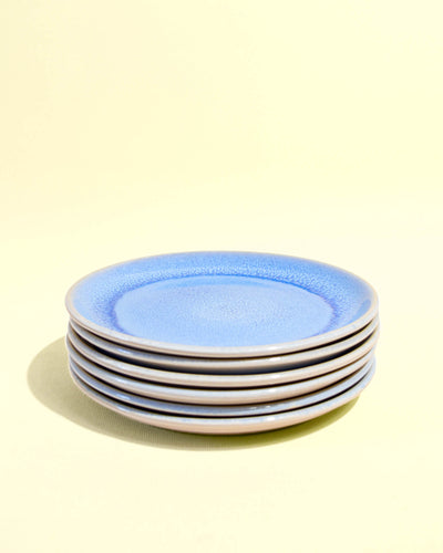 Petite assiette en céramique émail bleu minéral Céladon, set de 6