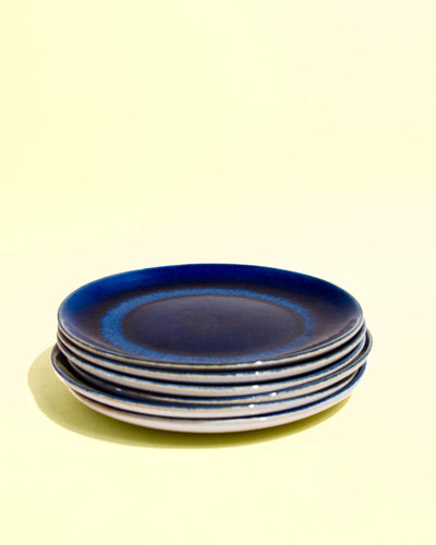 Petite assiette en céramique émail bleu odyssée Céladon, set de 6