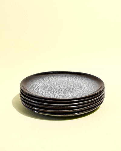Petite assiette en céramique émail noir écume Céladon, set de 6