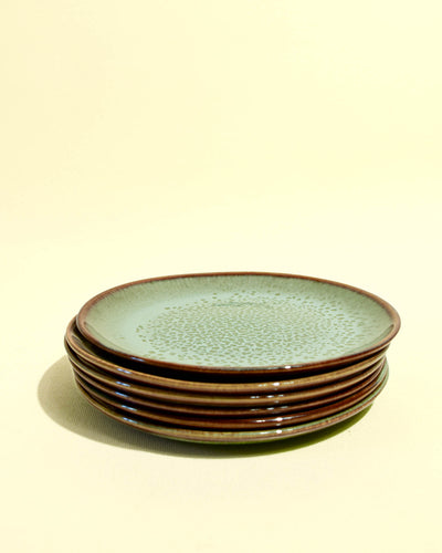 Petite assiette en céramique émail vert rivage Céladon, set de 6