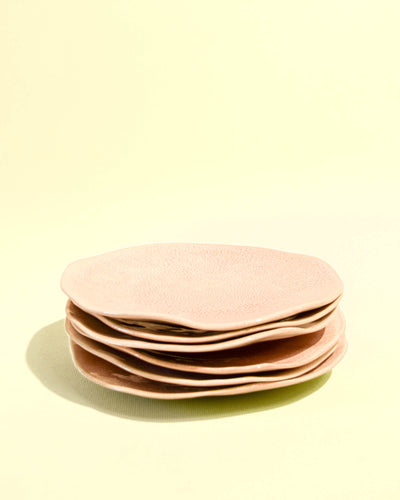 Petite assiette Onda en céramique émail corail doré Céladon, set de 6
