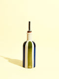 Petite bouteille d'huile en céramique motif Linhas bleu & vert Céladon, vue de face