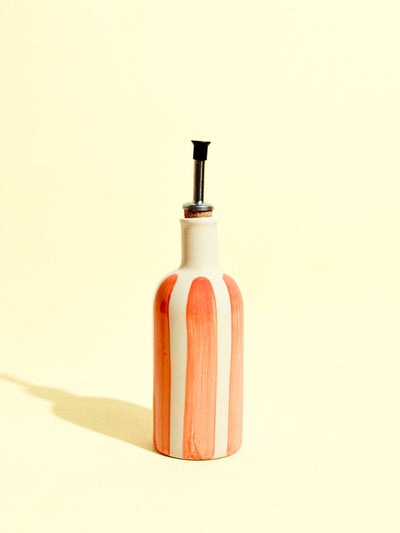 Petite bouteille d'huile en céramique motif Linhas orange Céladon, vue de face
