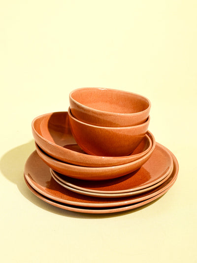 Service de vaisselle pour 2 en céramique émail terracotta sienna Céladon