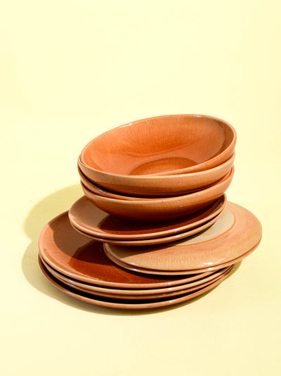 Service de vaisselle pour 4 en céramique émail terracotta sienna Céladon