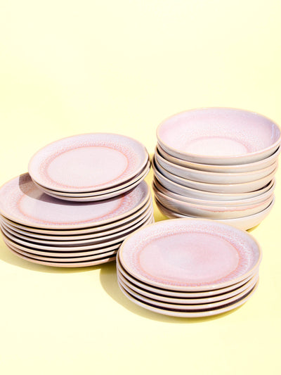 Service de vaisselle pour 8 en céramique émail rose minéral Céladon