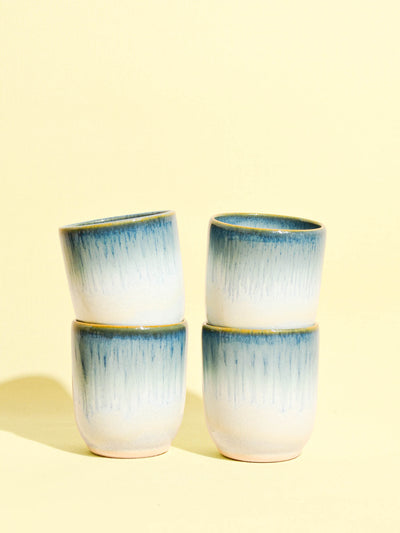 Tasse en céramique émail bleu mer Céladon, set de 4