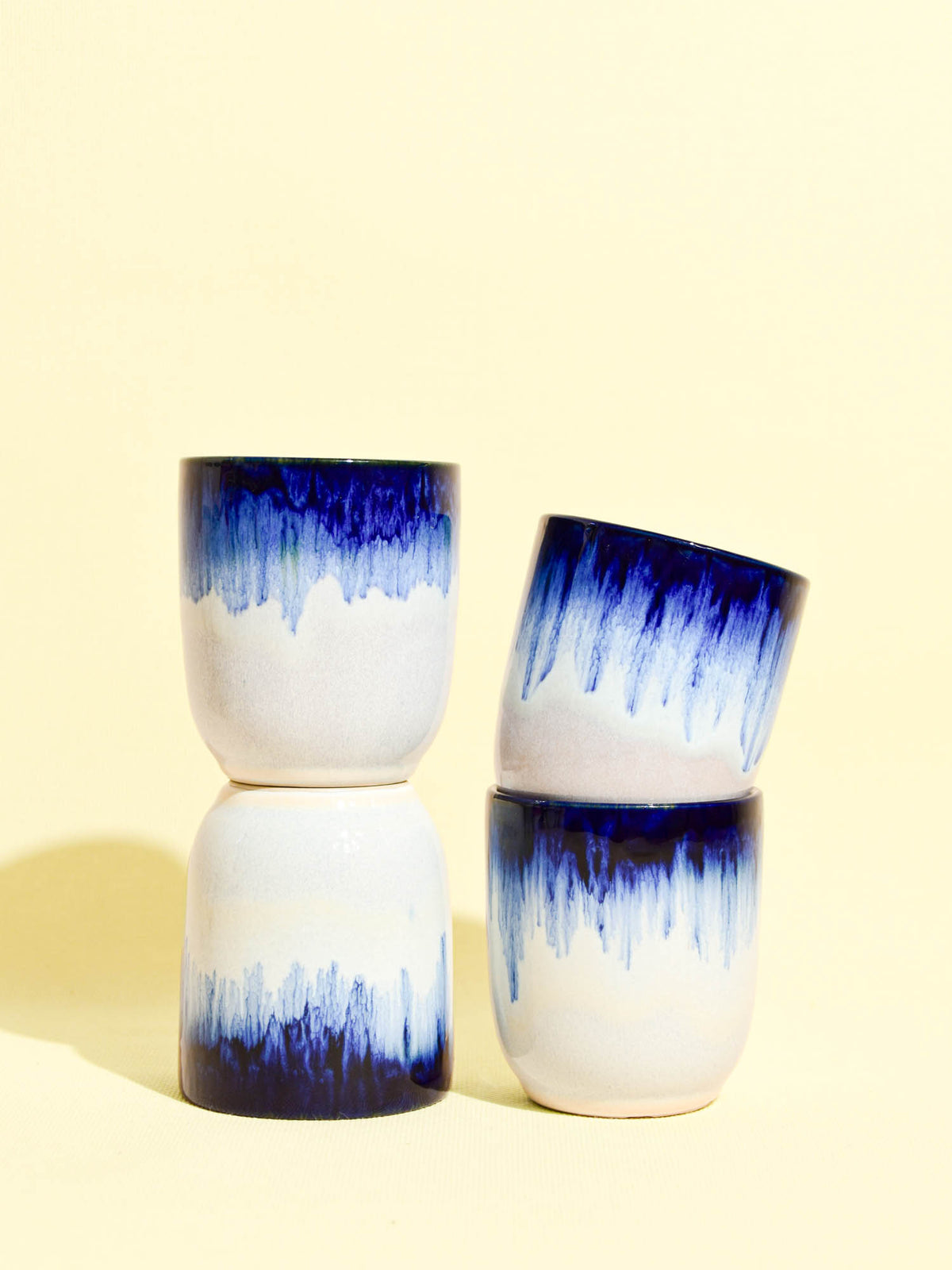 Tasse en céramique émail bleu roi Céladon, set de 4