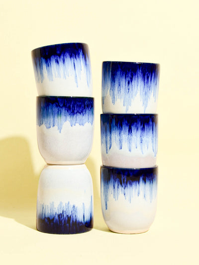 Tasse en céramique émail bleu roi Céladon, set de 6