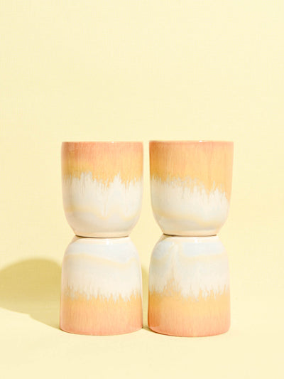 Tasse en céramique émail jaune sable Céladon, set de 4