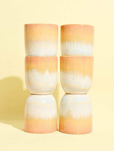 Tasse en céramique émail jaune sable Céladon, set de 6