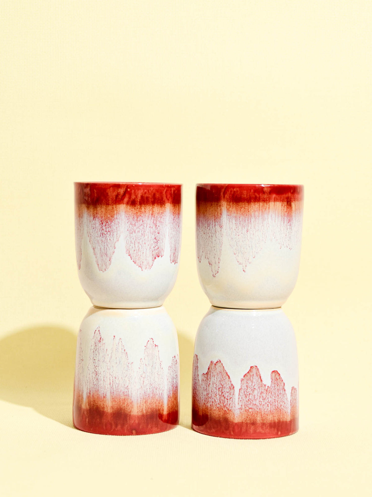 Tasse en céramique émail rouge lumineux Céladon, set de 4