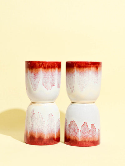 Tasse en céramique émail rouge lumineux Céladon, set de 4
