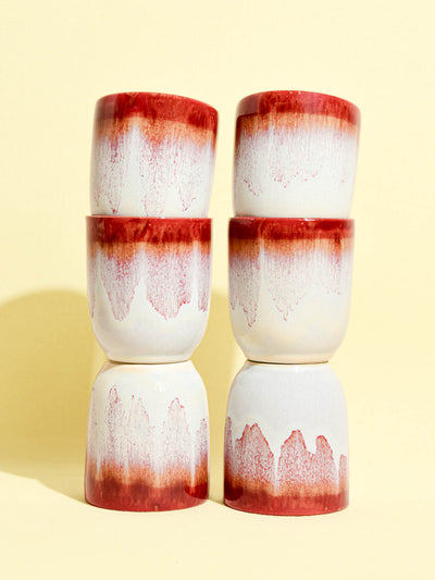Tasse en céramique émail rouge lumineux Céladon, set de 6