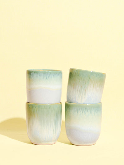 Tasse en céramique émail vert lumineux Céladon, set de 4