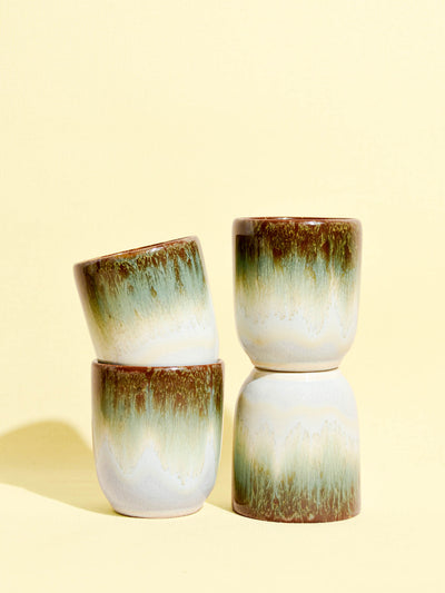 Tasse en céramique émail vert profond Céladon, set de 4