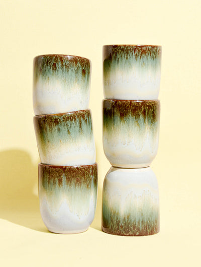 Tasse en céramique émail vert profond Céladon, set de 6