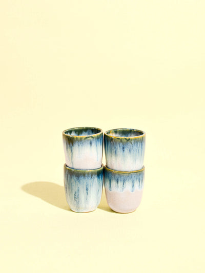 Tasse expresso en céramique émail bleu mer Céladon, set de 4