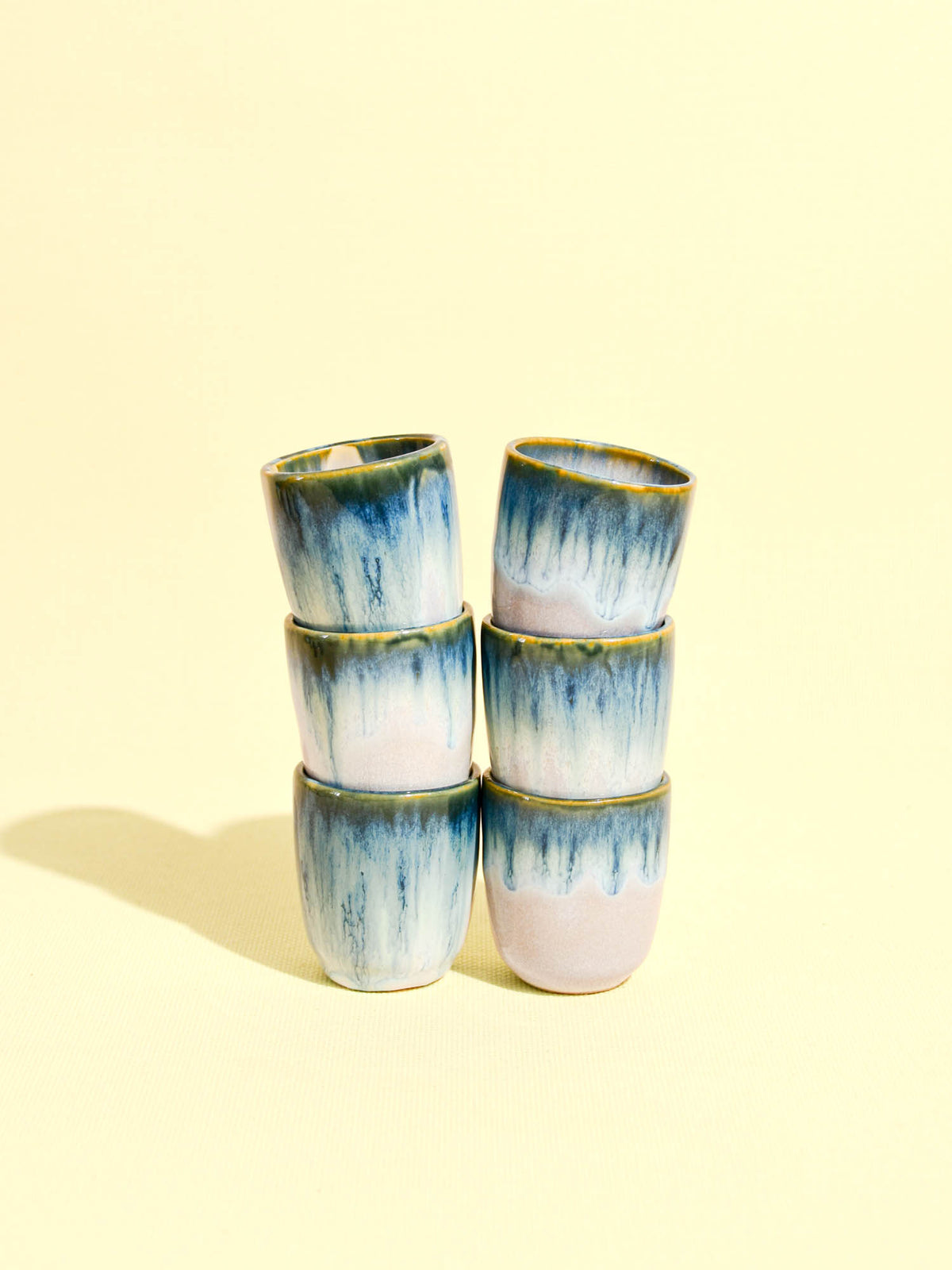Tasse expresso en céramique émail bleu mer Céladon, set de 6