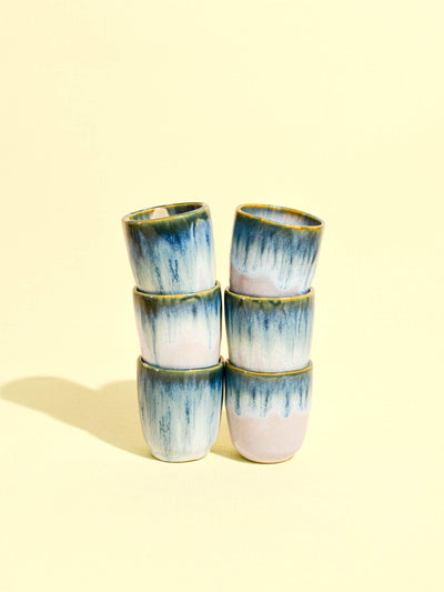 Tasse expresso en céramique émail bleu mer Céladon, set de 6